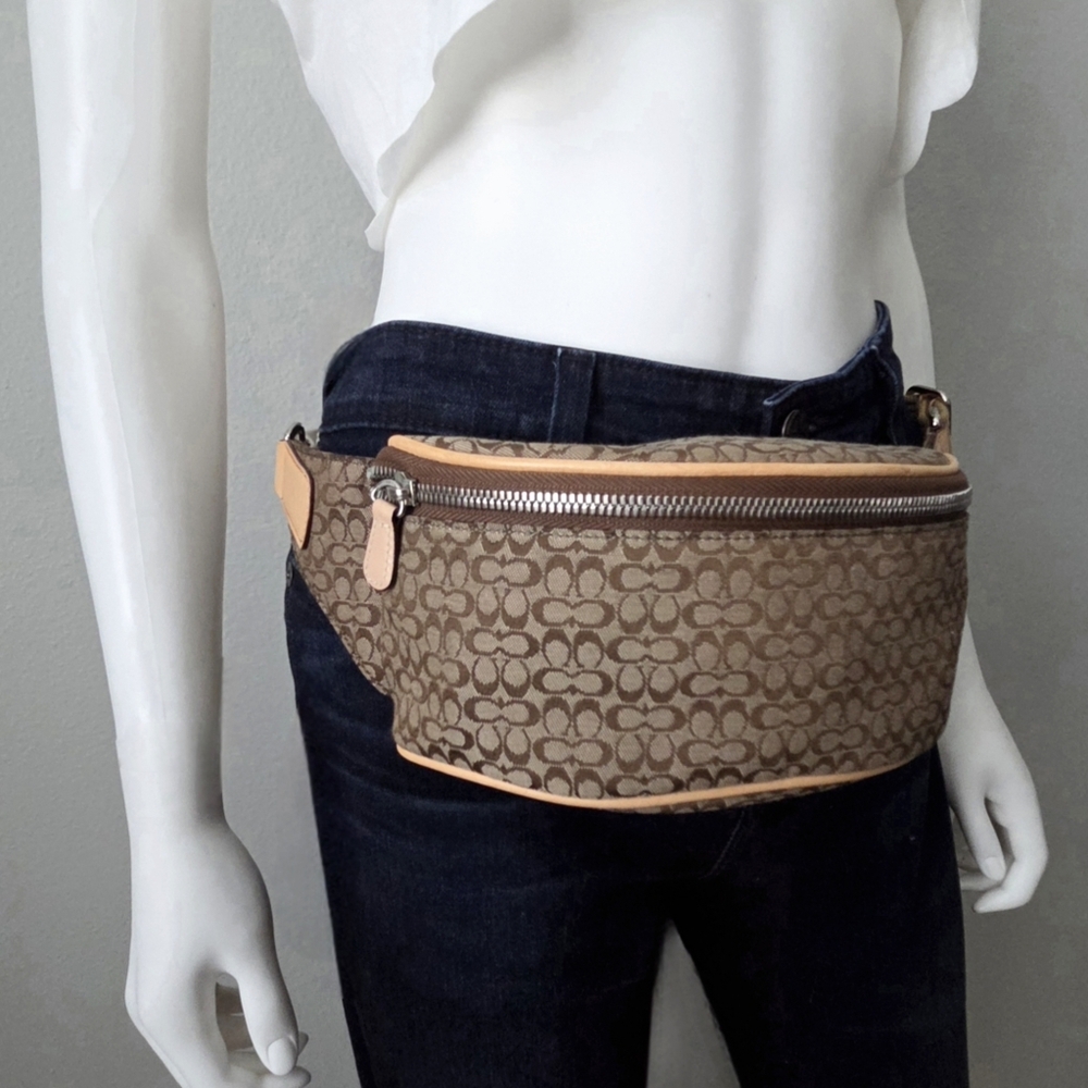 Coach Y2K Logo Fanny Pack Belt Bag, Neutral Tan Canvas & Leather Babe Vibes - Picture 14 of 16